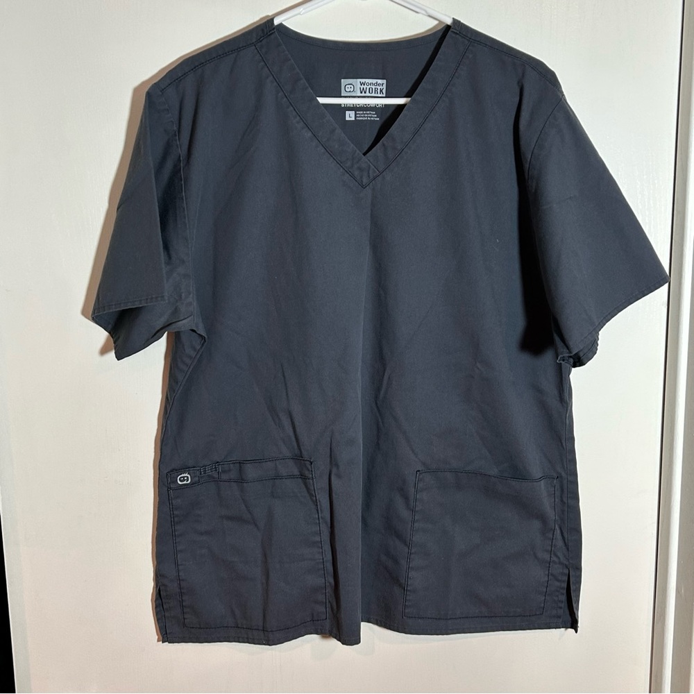 Wonderwink wonder work grey scrub‎ top large